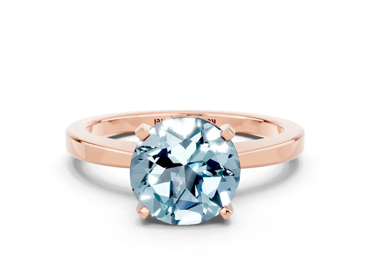 Round Cut Aquamarine Solitaire Engagement Ring with Classic Band and Four-Prong Setting Rose gold