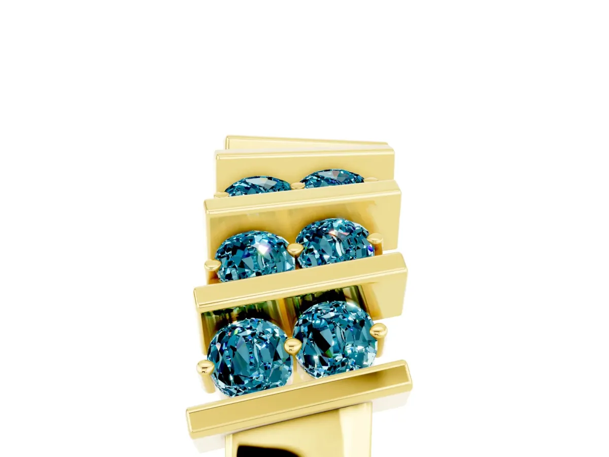 Channel Set Round Blue Topaz Anniversary Band with Vertical Prongs Yellow gold