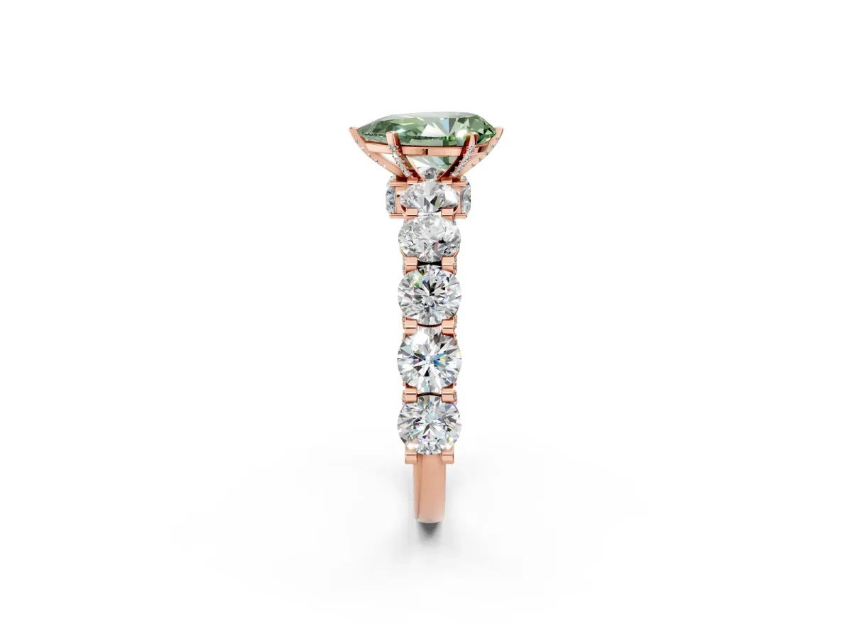 Fancy Green Pear Cut Diamond Side Stone Engagement Ring with Four-Prong Setting Rose gold