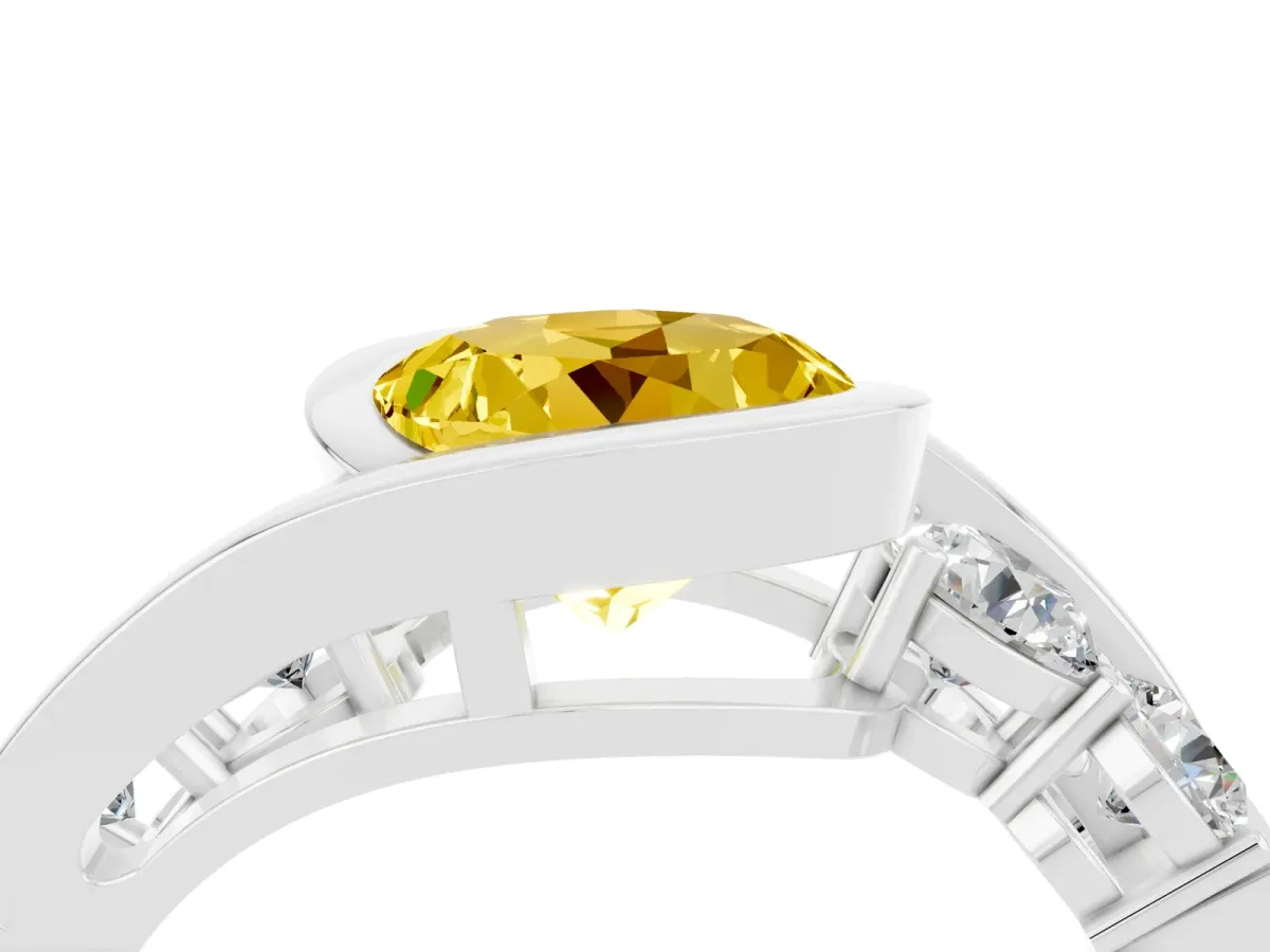 Bezel Set Round Cut Yellow Sapphire Bypass Ring with Round Accents Silver
