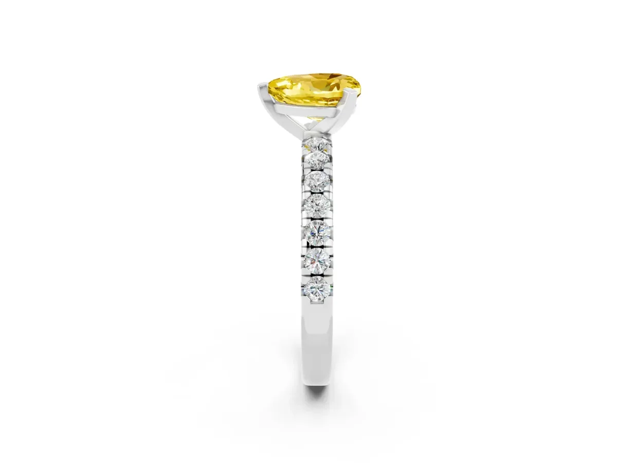 Heart Cut Yellow Sapphire Solitaire Pavé Engagement Ring with Round Band and Prong Setting Platinum