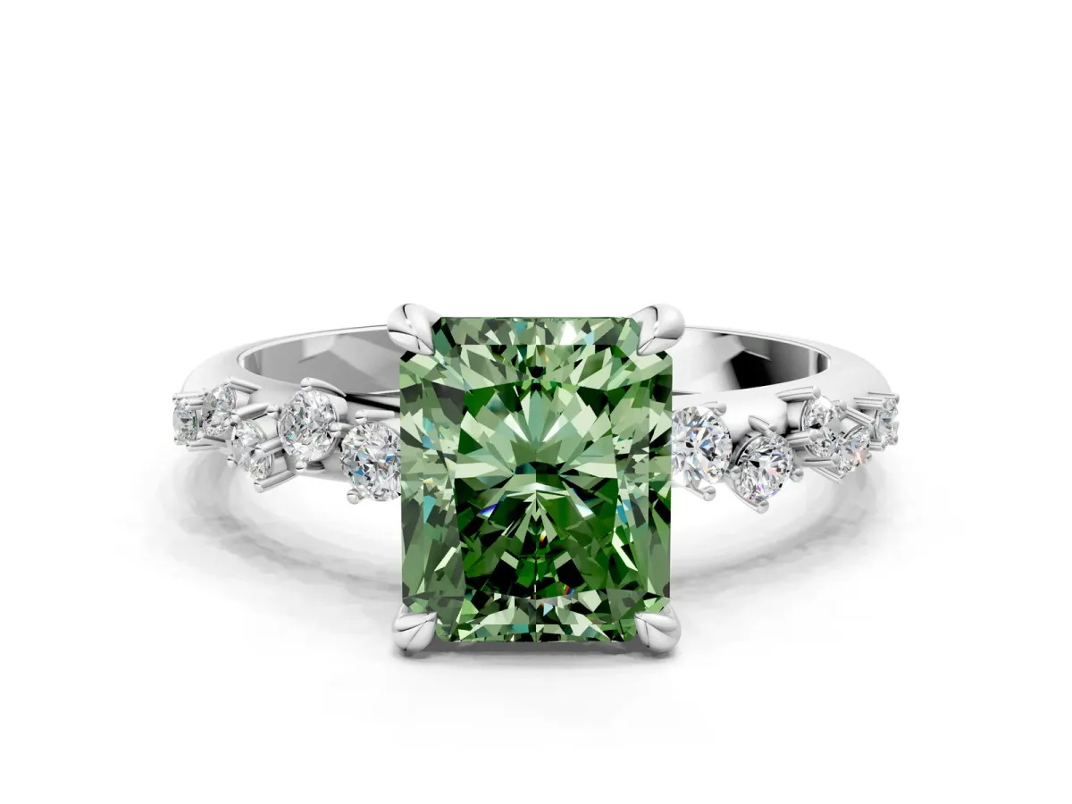 Fancy Green Radiant Cut Cut Diamond Vine Band with Four-Prong Setting Platinum