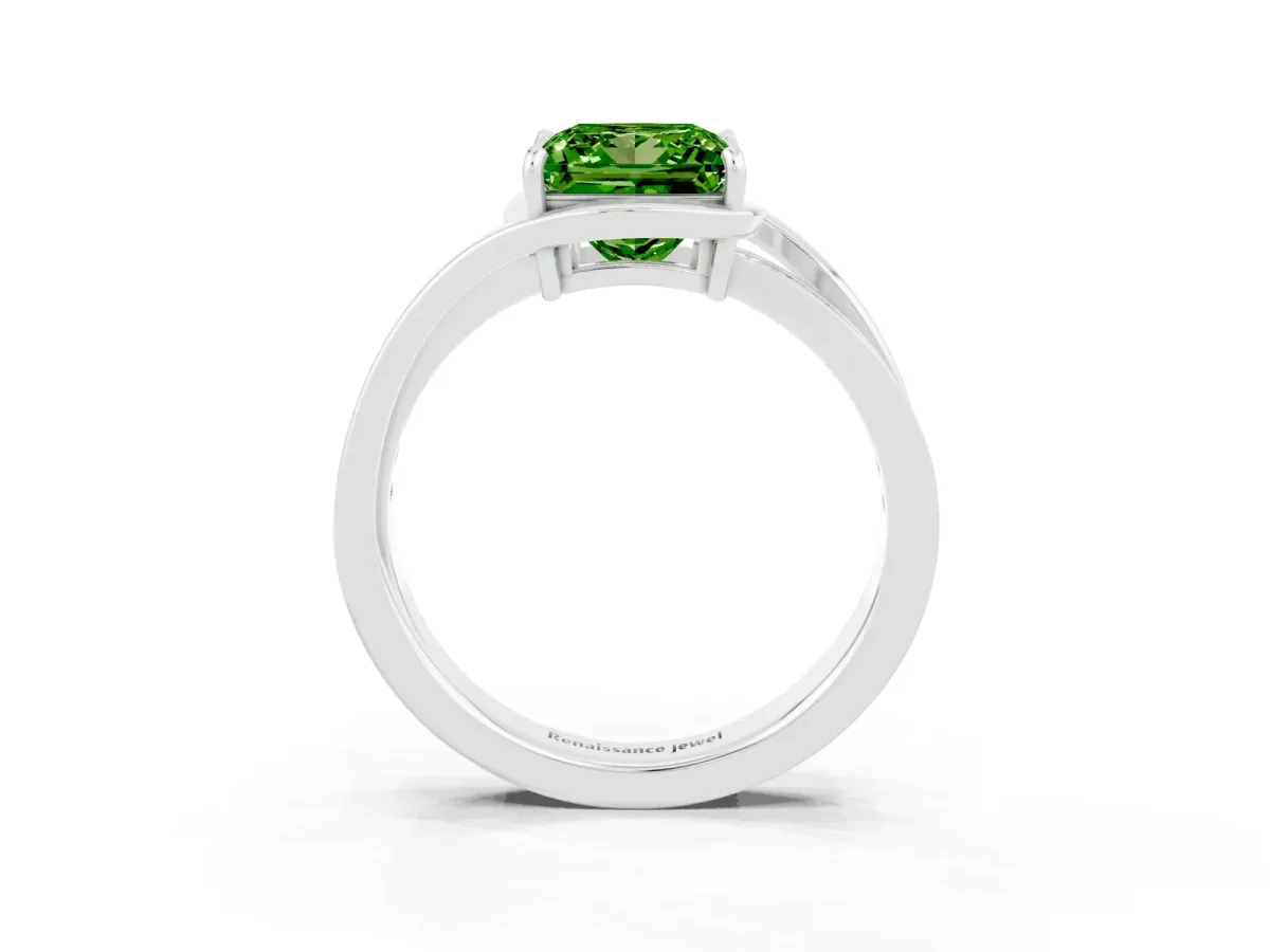 Princess Cut Peridot Solitaire Ring with Split Shank and Prong Setting Platinum