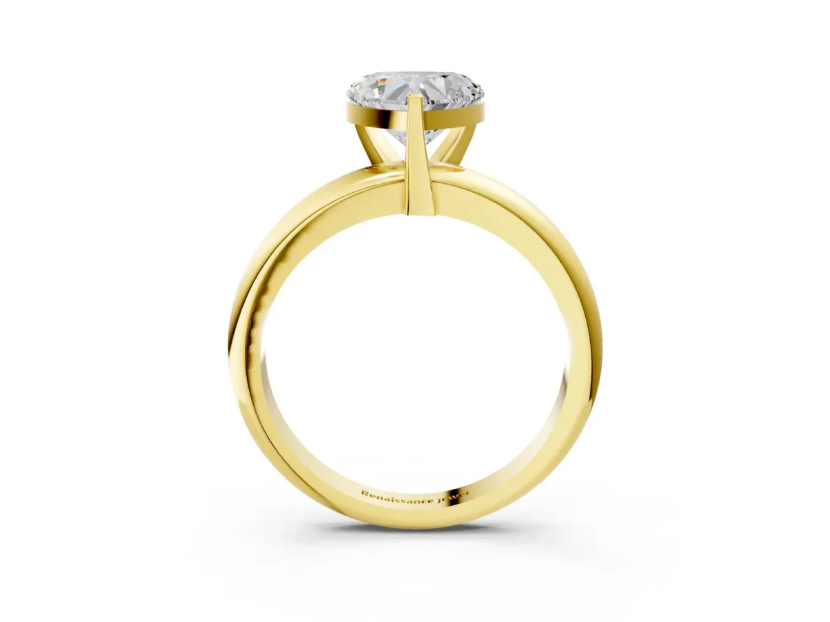 Heart Cut Diamond Solitaire Engagement Ring with Round Band and Four-Prong Setting Yellow gold