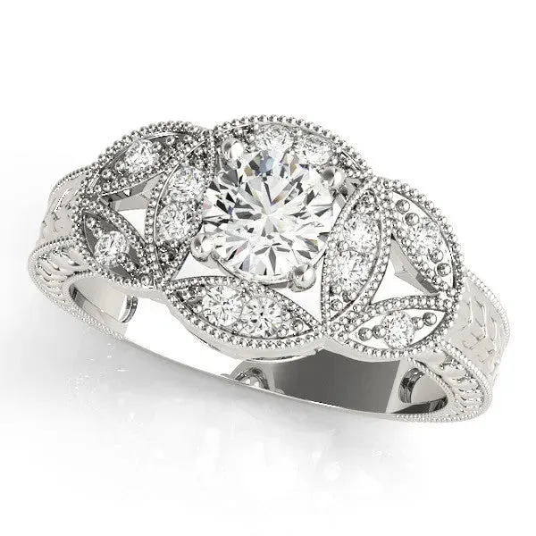 Emerald Cut Diamond Milgrain Marquise Filigree Engagement Ring with Prong Setting Platinum