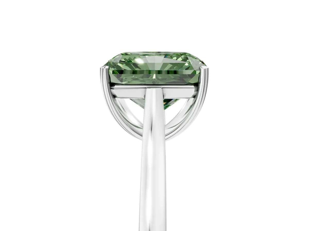 Fancy Green Radiant Cut Solitaire Heart Prong Engagement Ring with Tapered Band Platinum