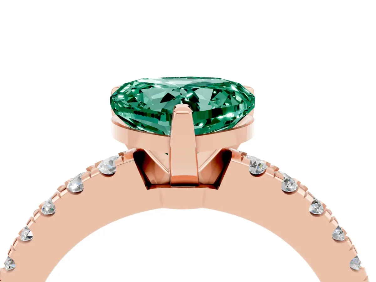 Heart Cut Solitaire Green Sapphire with Pavé Band and Four-Prong Setting Rose gold