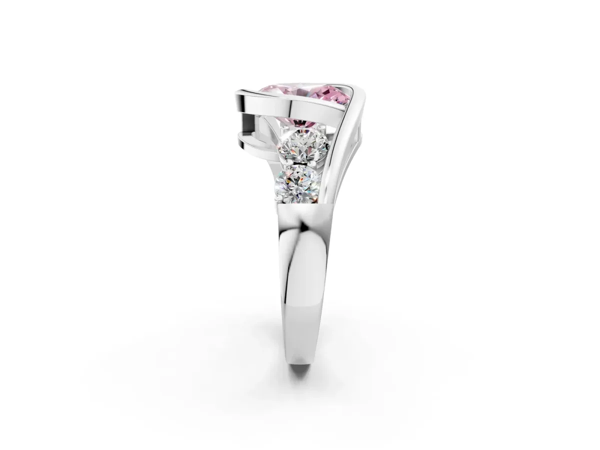 Fancy Pink Bezel Set Oval Cut Diamond Bypass Ring with Round Accents Silver