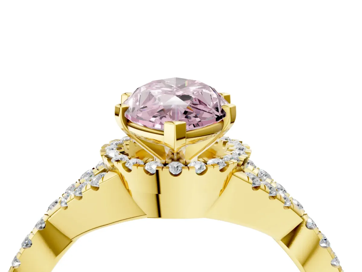 Fancy Pink Marquise Cut Diamond Halo Twist Band Solitaire Prong Setting Ring Yellow gold