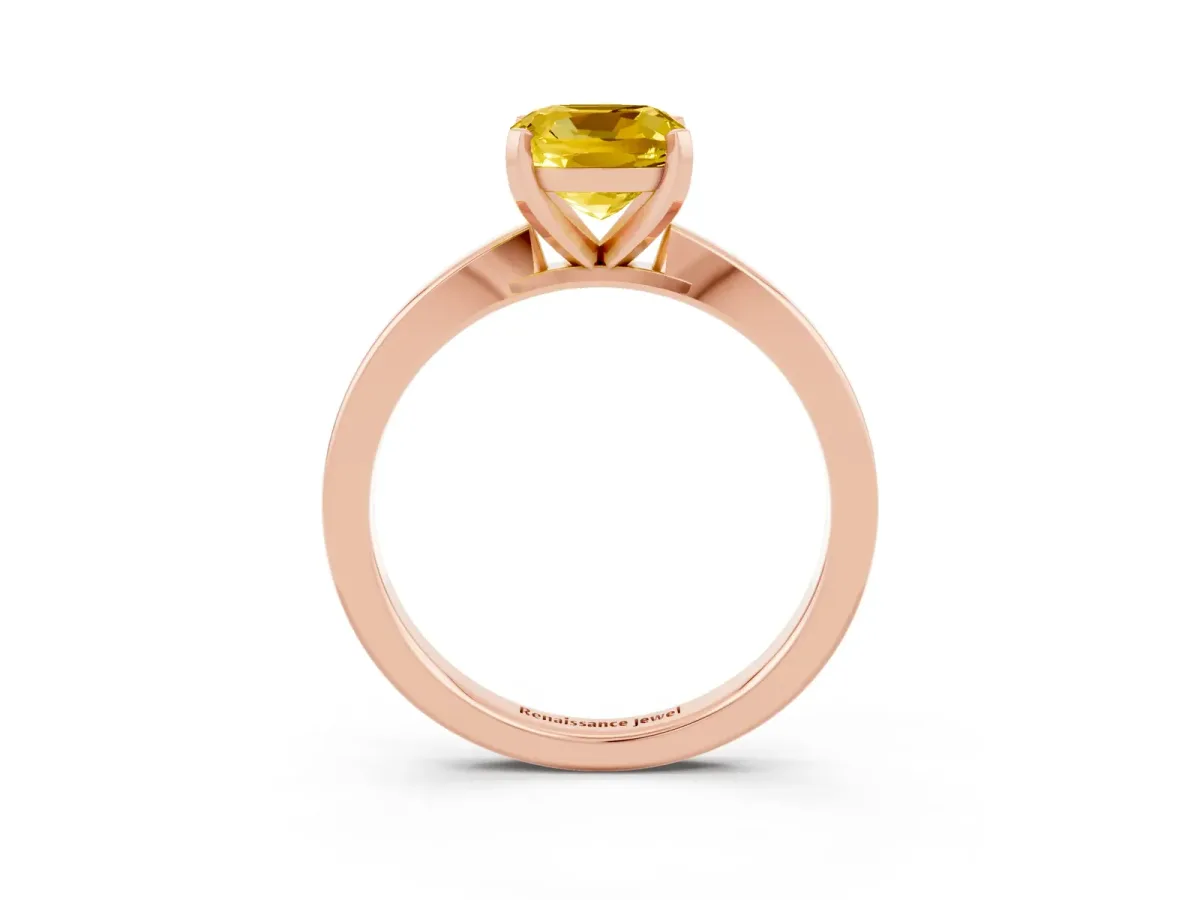 Cushion Cut Yellow Sapphire Solitaire Engagement Ring with Classic Band and Four-Prong Setting Rose gold