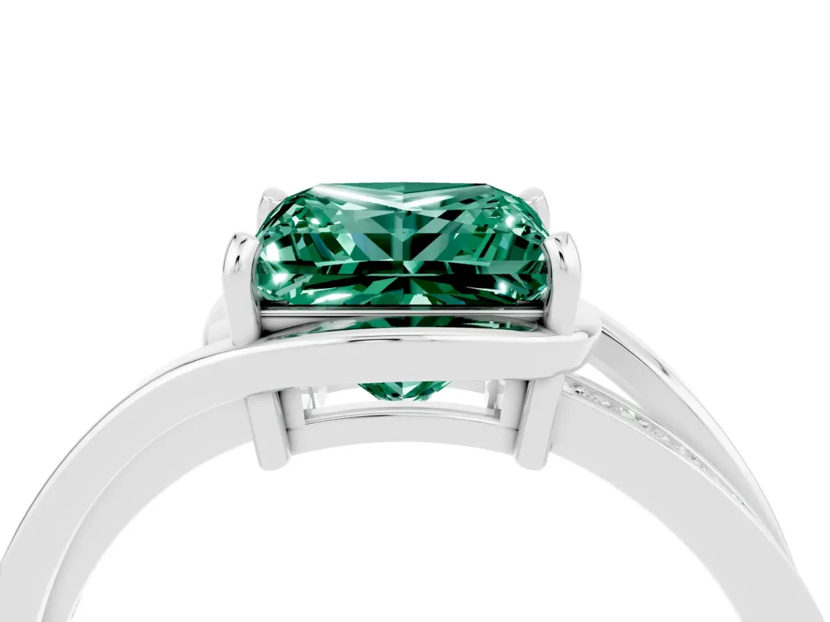 Princess Cut Green Sapphire Solitaire Ring with Split Shank and Prong Setting Platinum
