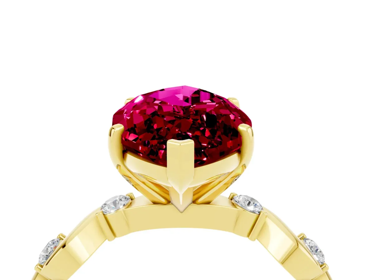 Marquise Cut Garnet Solitaire Twisted Band with Round Accents and Prong Setting Yellow gold