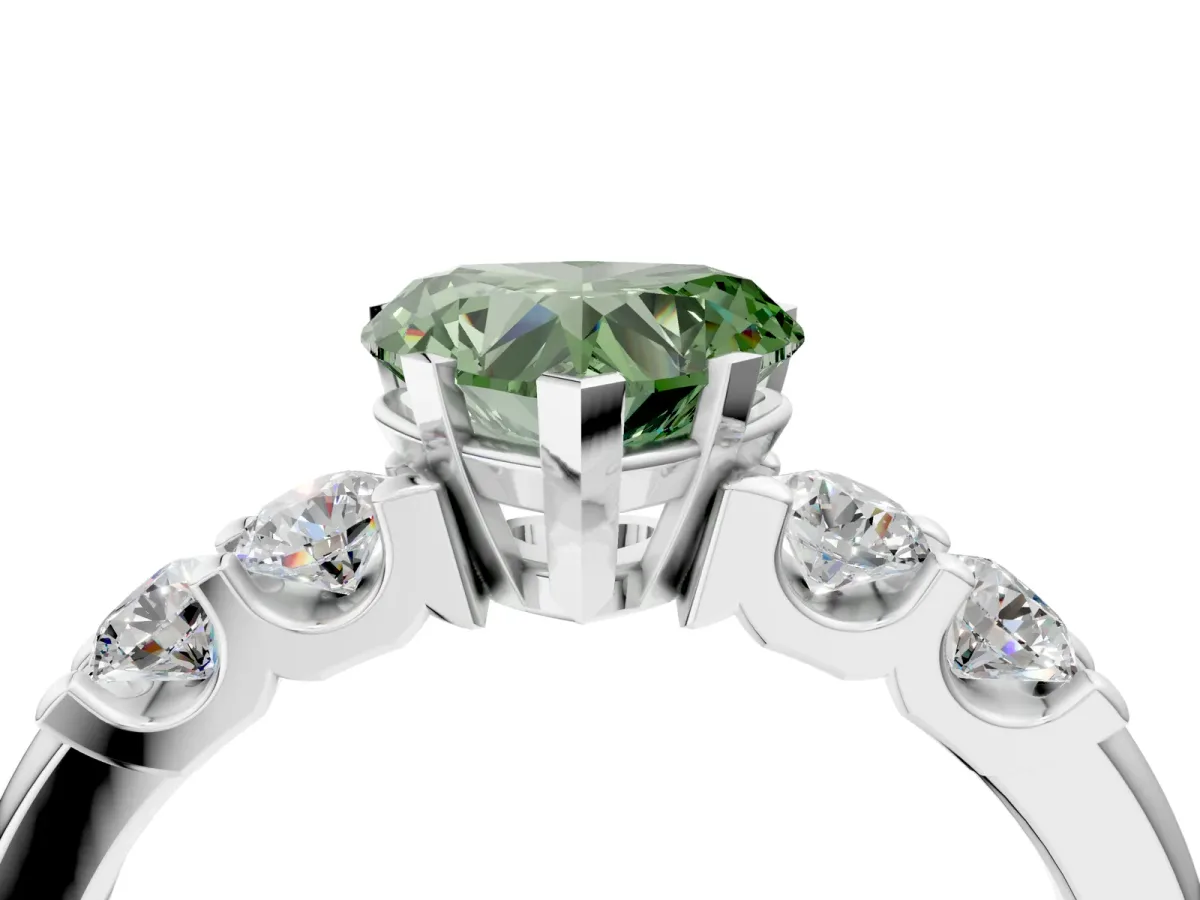 Fancy Green Heart Cut Brilliant Cut Diamond Five-Stone Prong Set Engagement Ring with Channel Band Platinum