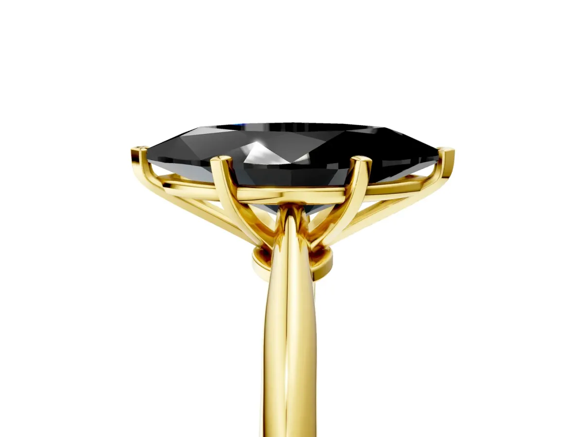 Fancy Black Marquise Cut Diamond Solitaire Engagement Ring with Classic Band and Four-Prong Setting Yellow gold