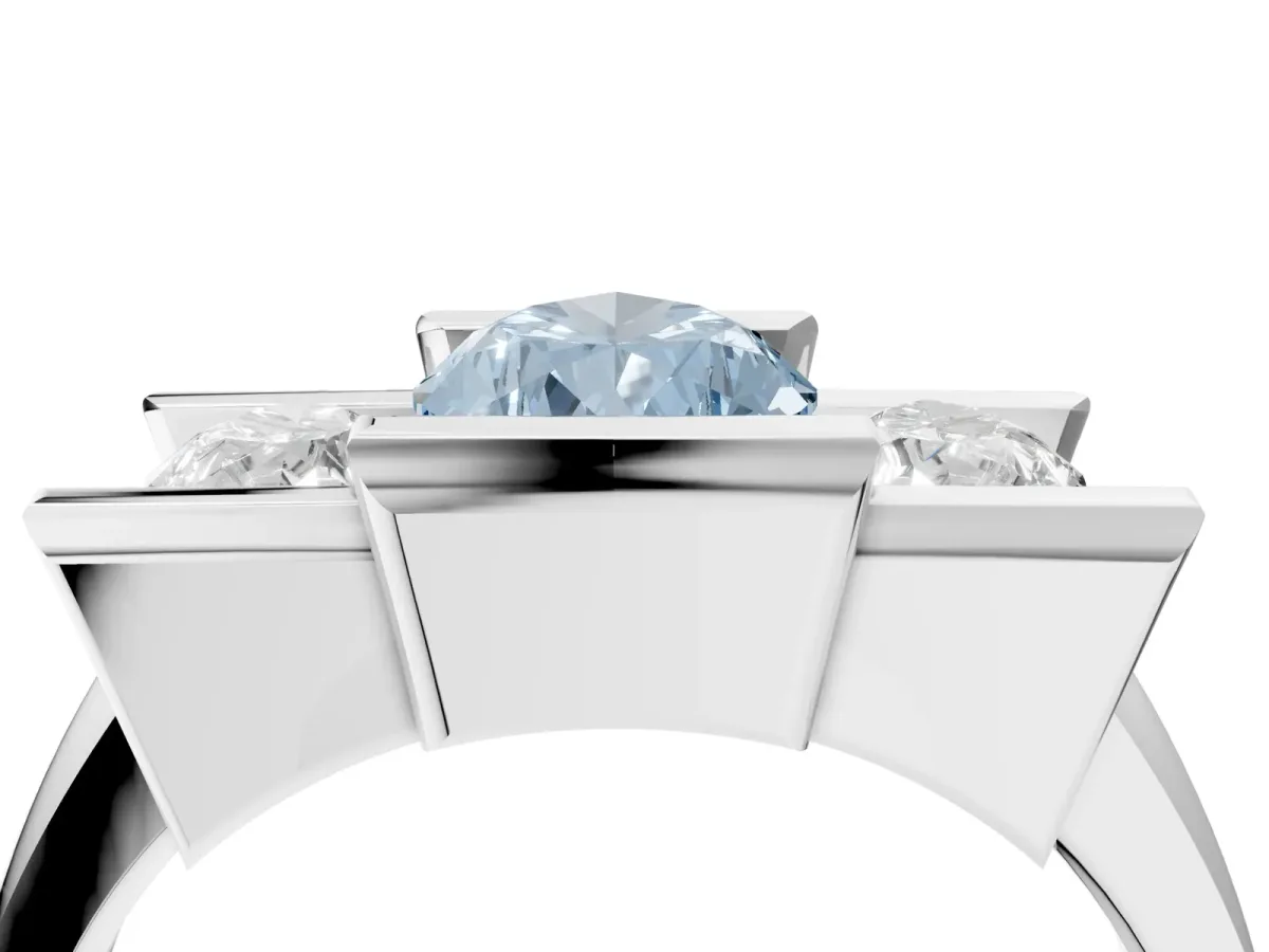 Fancy Blue Three Stone Pear Cut Cut Channel Set Diamond Ring Silver