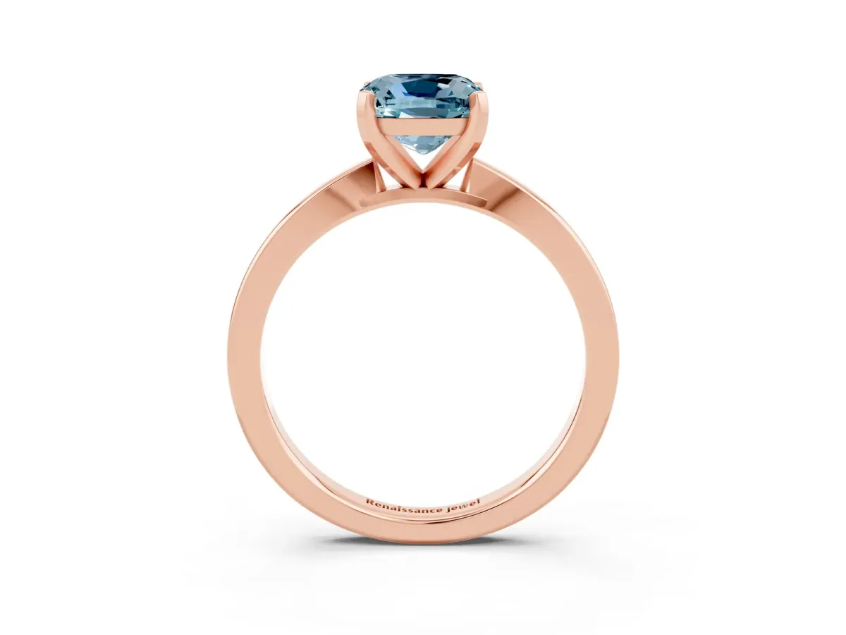 Cushion Cut Aquamarine Solitaire Engagement Ring with Classic Band and Four-Prong Setting Rose gold