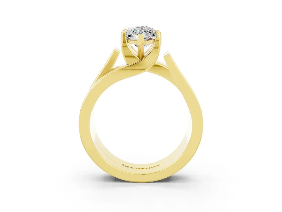Modern Tension Set Marquise Cut Moissanite Solitaire Wide Band Ring Yellow gold