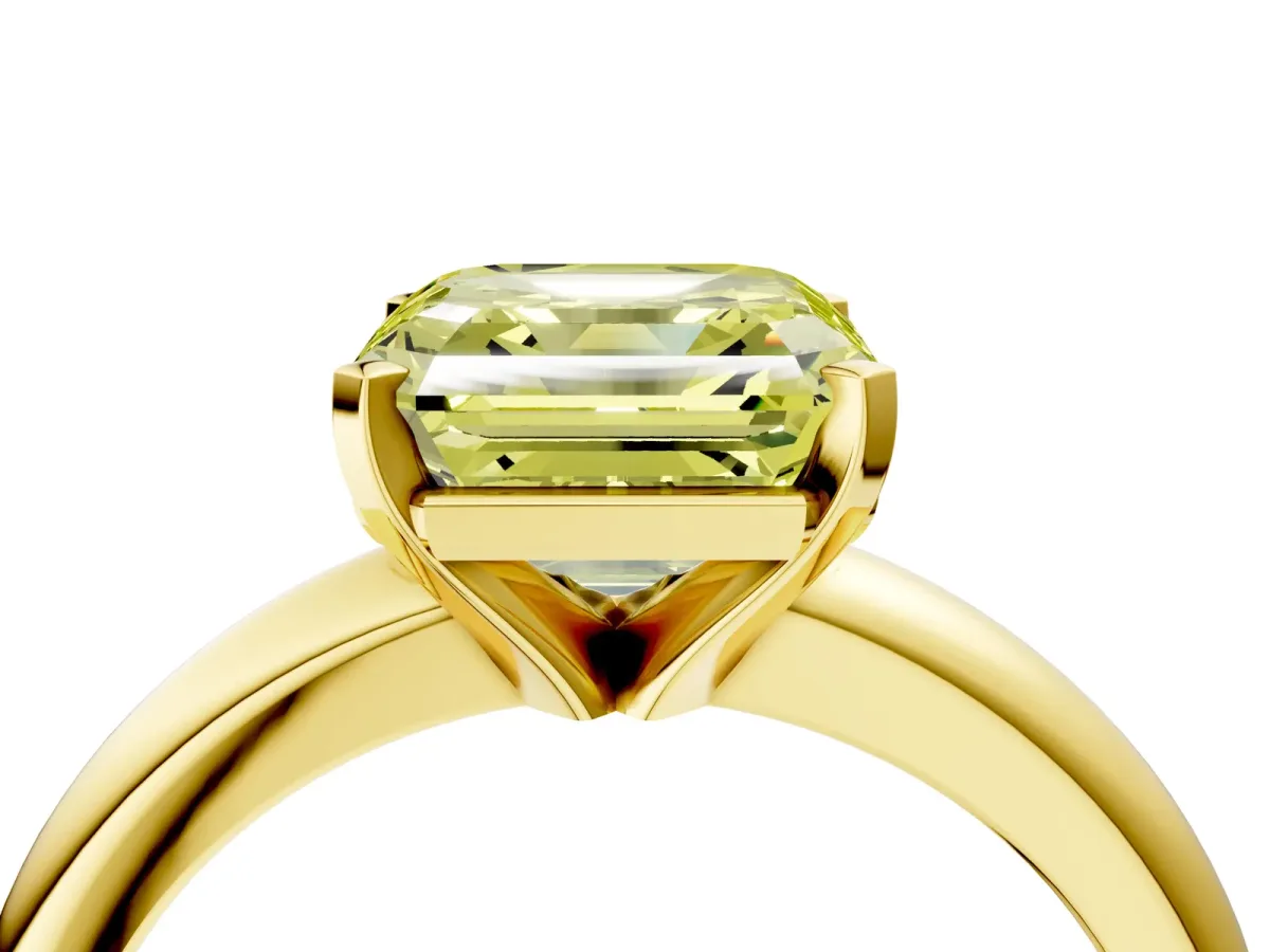 Fancy Yellow Asscher Cut Diamond Solitaire Engagement Ring with Round Band and Four-Prong Setting Yellow gold