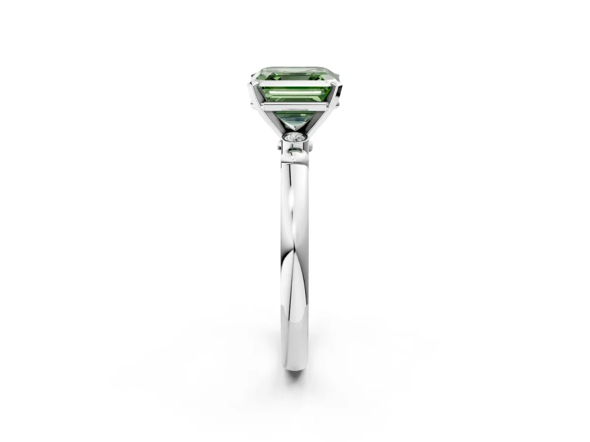 Fancy Green Asscher Cut Solitaire Beaded Band with Four-Prong Setting Platinum