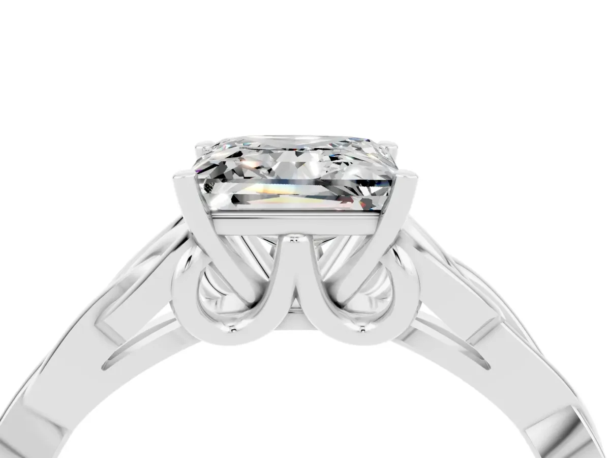 Princess Cut Moissanite Solitaire Engagement Ring with Celtic Knot Band and Four-Prong Setting White gold