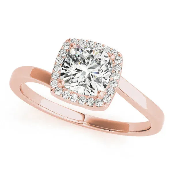 Cushion Cut Halo Solitaire Engagement Ring with Round Diamond and Four-Prong Setting Rose gold