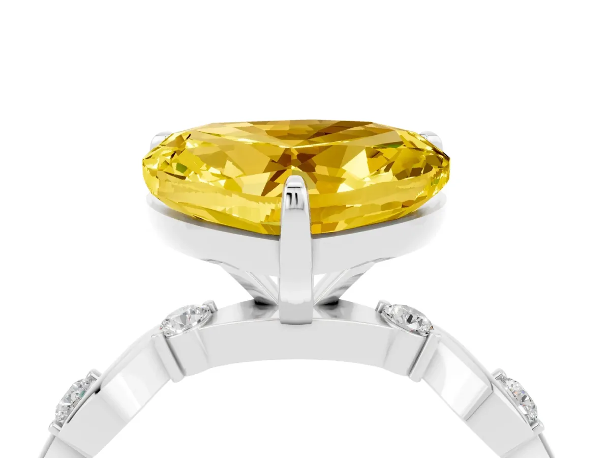 Heart Cut Yellow Sapphire Solitaire Twisted Band with Round Accents and Prong Setting Platinum