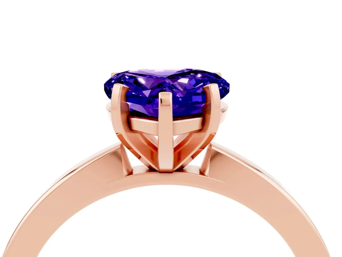 Heart Cut Tanzanite Solitaire Engagement Ring with Classic Band and Four-Prong Setting Rose gold