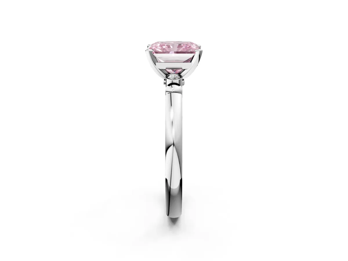 Fancy Pink Radiant Cut Solitaire Beaded Band with Four-Prong Setting Platinum