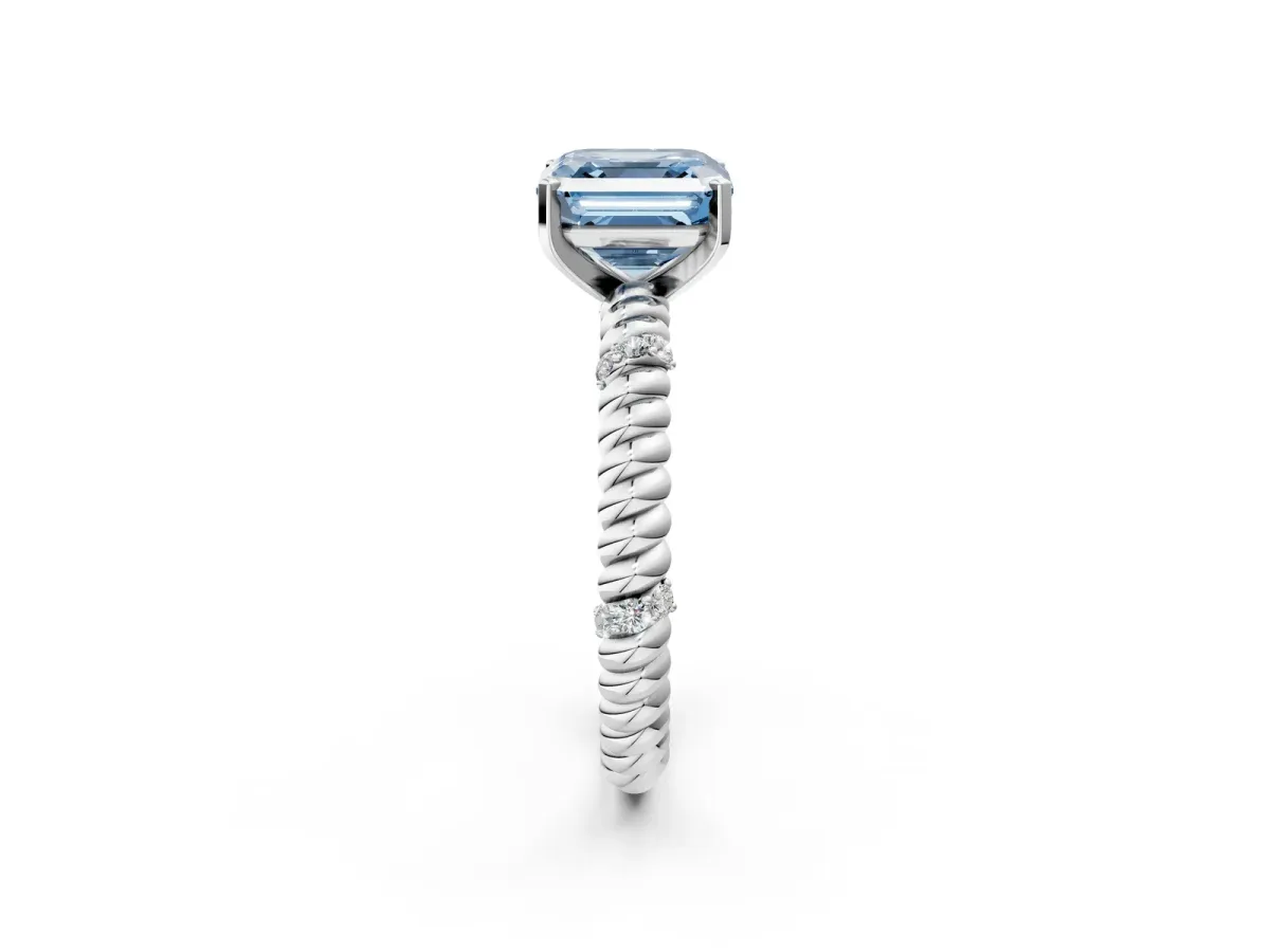 Fancy Blue Asscher Cut Solitaire Twisted Band Prong Set Engagement Ring Platinum