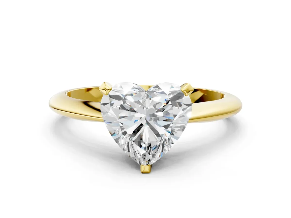 Heart Cut Diamond Solitaire Engagement Ring with Classic Band and Four-Prong Setting Yellow gold