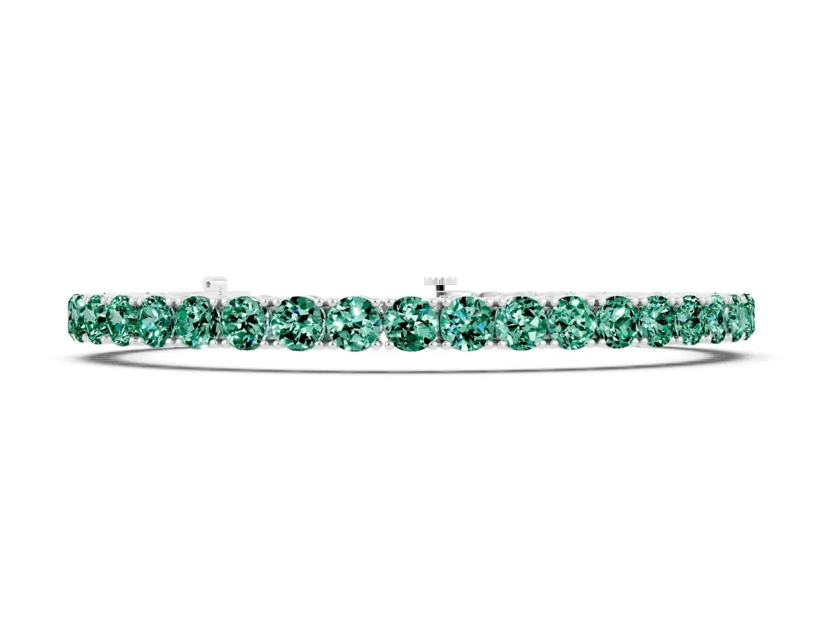 Round Brilliant Green Sapphire Tennis Bracelet with Prong Setting White gold