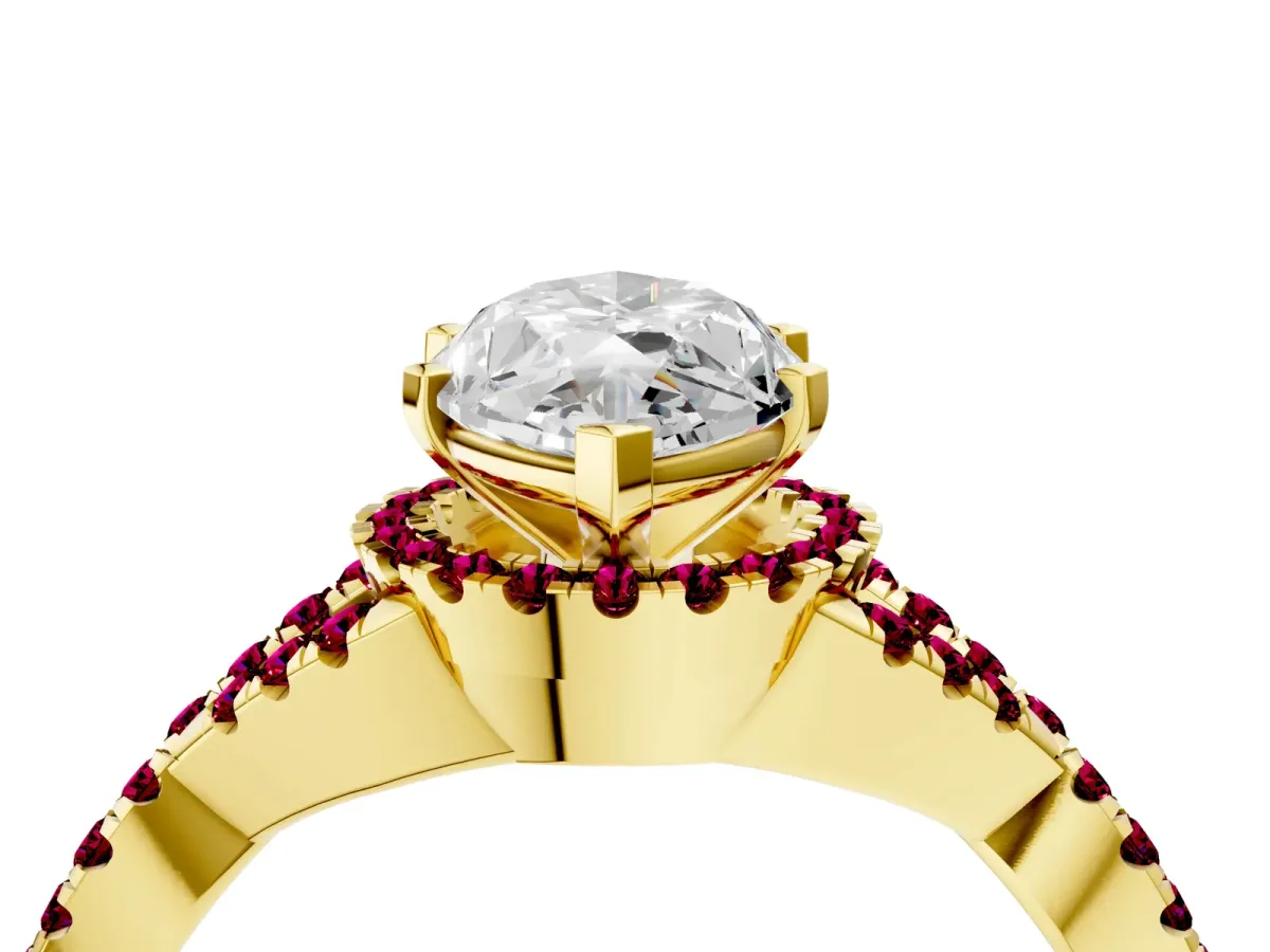 Marquise Cut Diamond Garnet Halo Twist Band Solitaire Prong Setting Ring Yellow gold