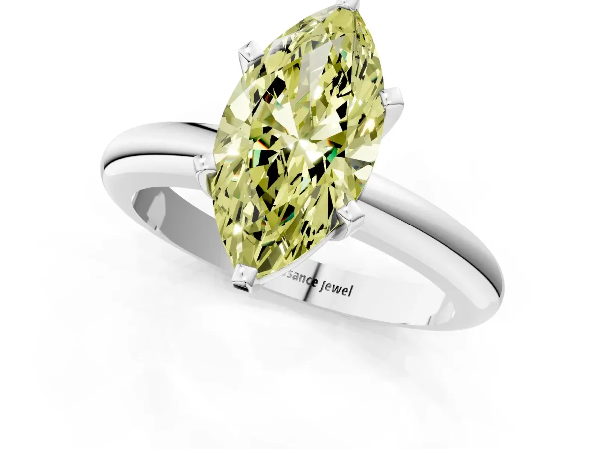 Fancy Yellow Marquise Cut Diamond Solitaire Engagement Ring with Round Band and Four-Prong Setting White gold
