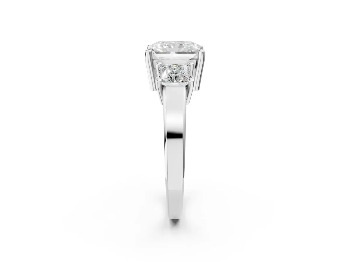 Three-Stone Radiant Cut Cut Solitaire Ring with Prong Setting Platinum
