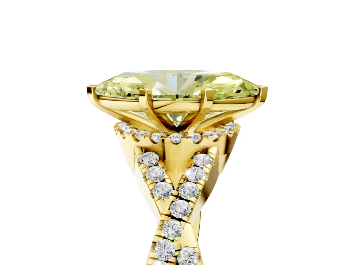 Fancy Yellow Marquise Cut Diamond Halo Twist Band Solitaire Prong Setting Ring Yellow gold