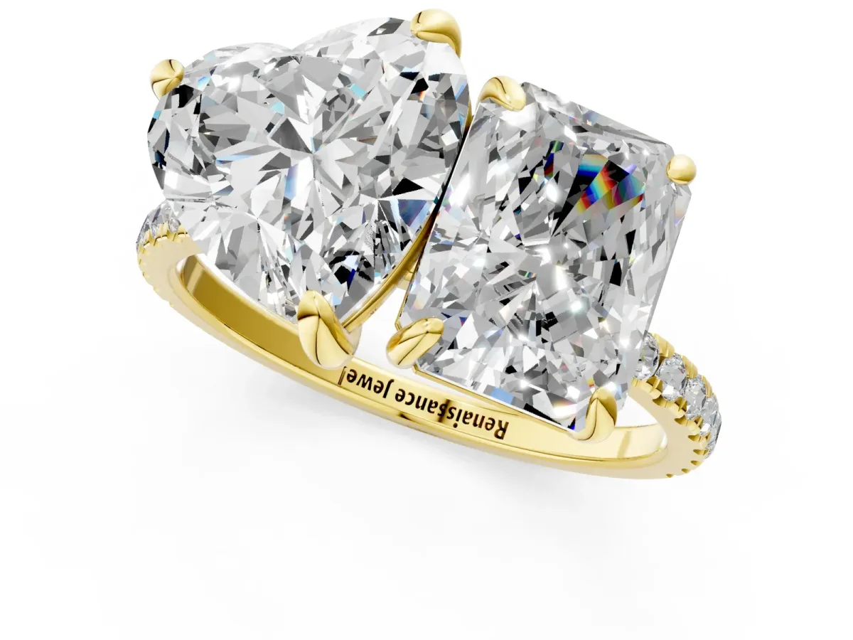 Radiant and Heart Toi Moi Ring with Prong Setting and Pave Band Yellow gold