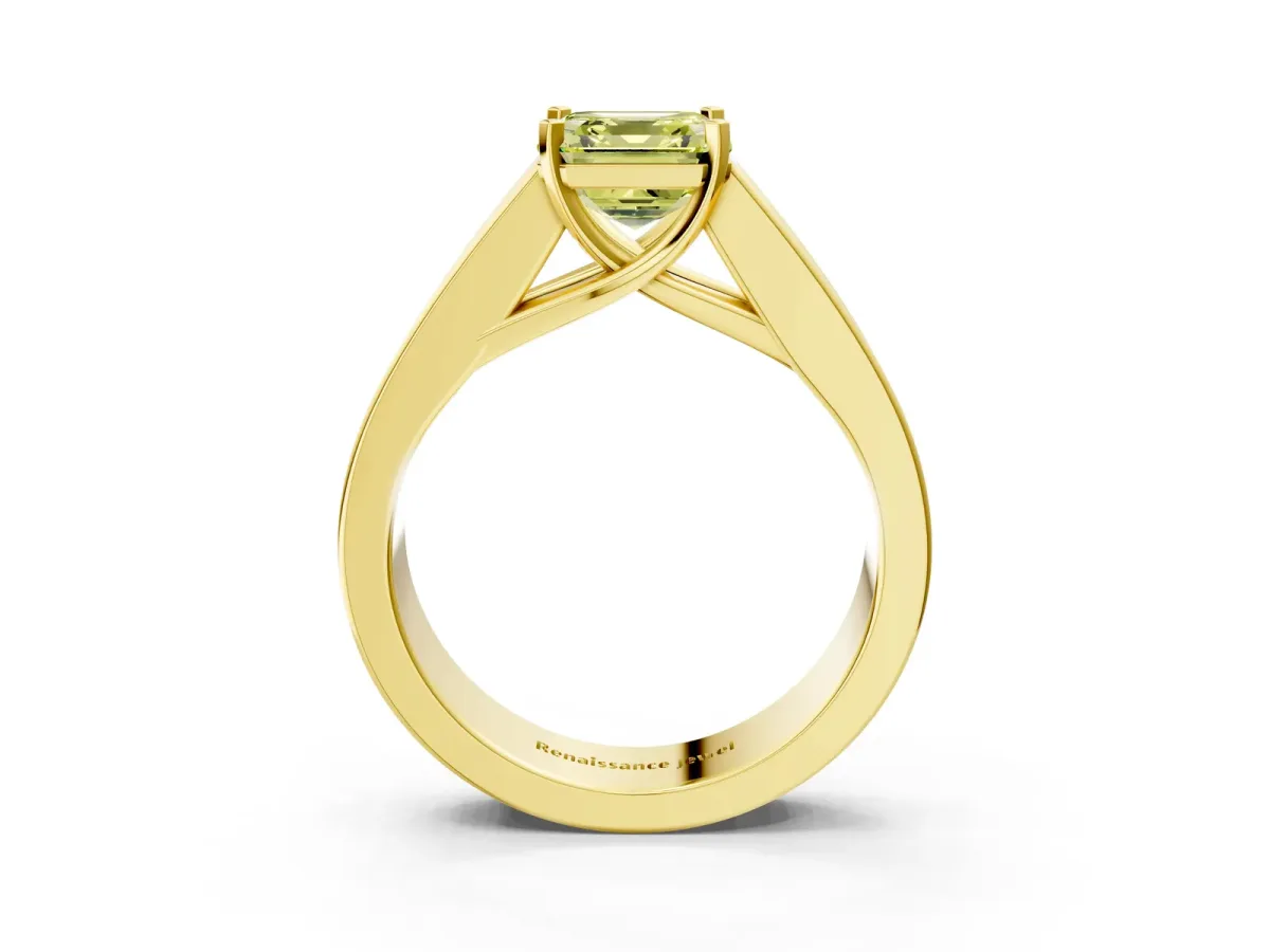 Fancy Yellow Asscher Cut Cut Channel Set Solitaire Ring with Four-Prong Setting Yellow gold