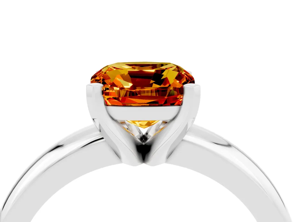 Cushion Cut Citrine Solitaire Engagement Ring with Round Band and Four-Prong Setting White gold