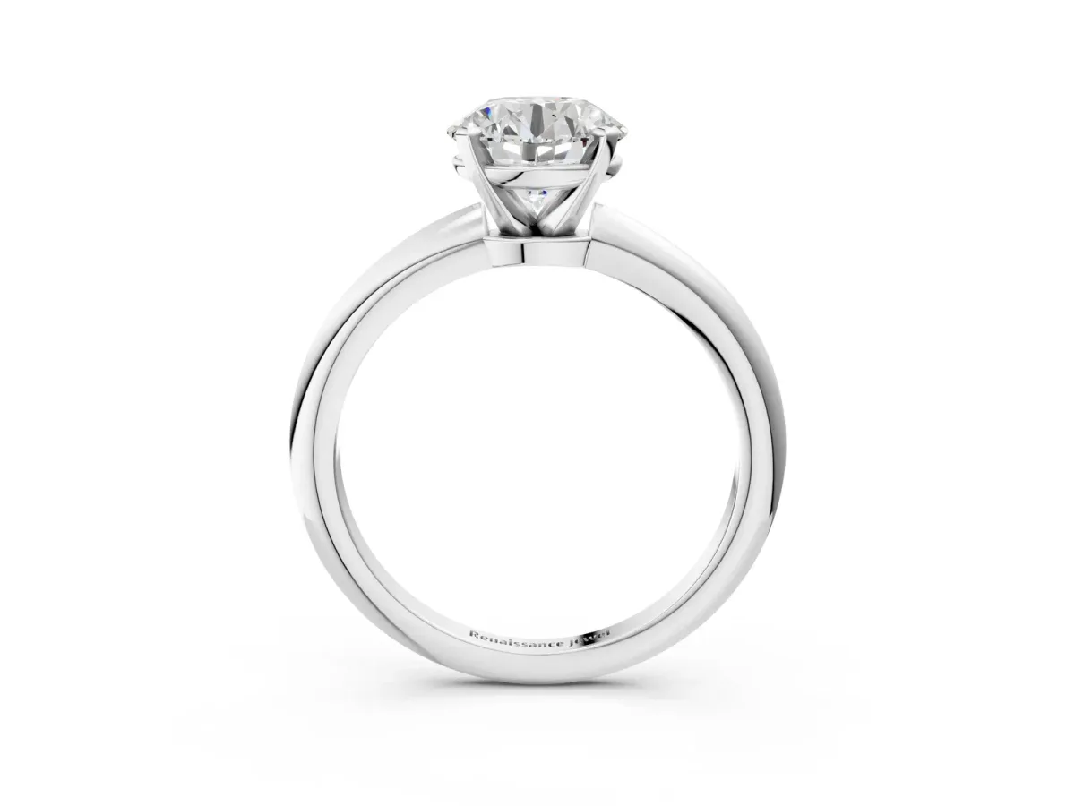 Round Cut Diamond Solitaire Ring with Six-Prong Setting and Classic Band Platinum