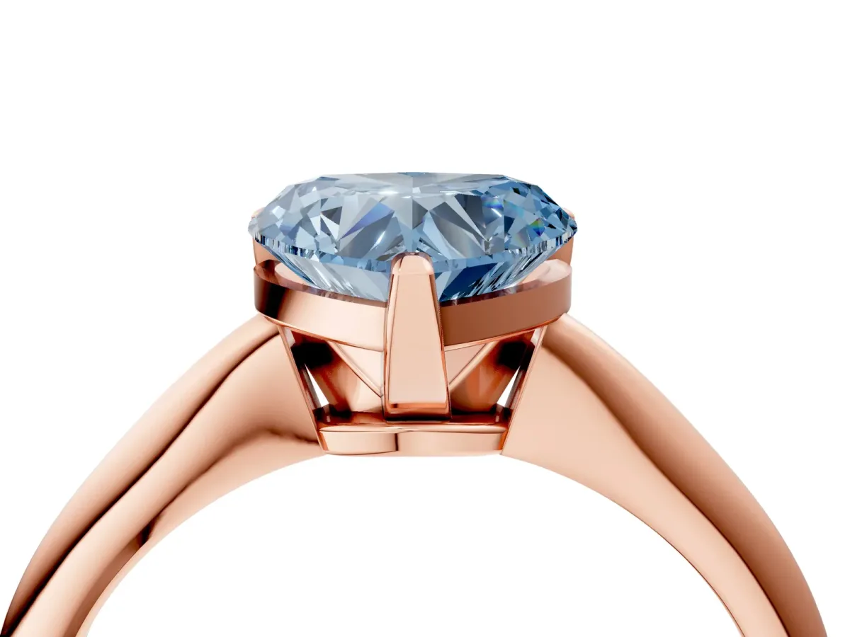 Fancy Blue Heart Cut Diamond Solitaire Engagement Ring with Classic Band and Four-Prong Setting Rose gold