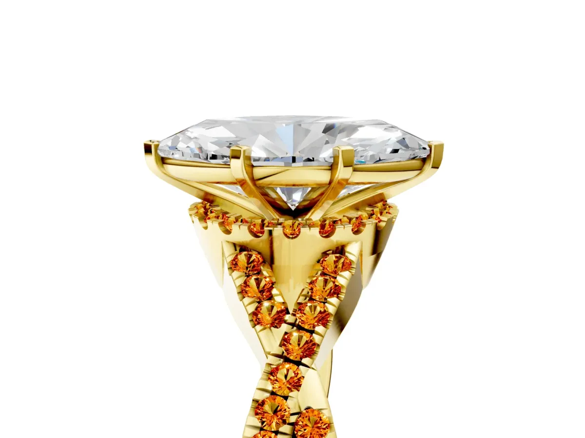 Heart Cut Diamond Citrine Halo Twist Band Solitaire Prong Setting Ring Yellow gold
