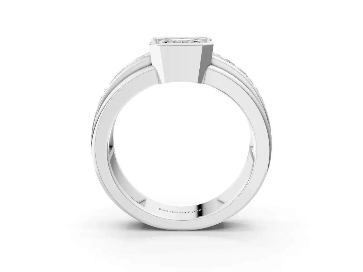 Emerald Cut Diamond Side Stone Engagement Ring White gold