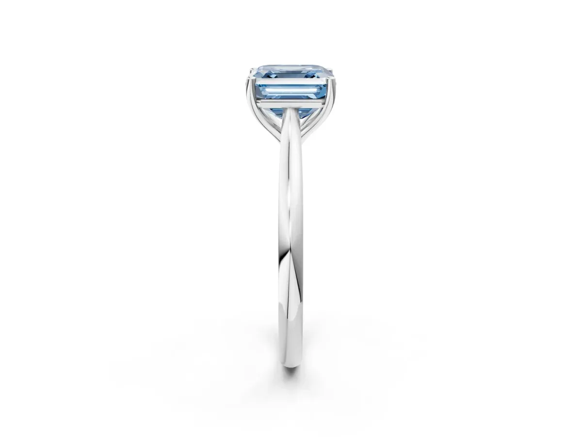 Fancy Blue Asscher Cut Cut Solitaire Ring with Cathedral Band and Four-Prong Setting Platinum