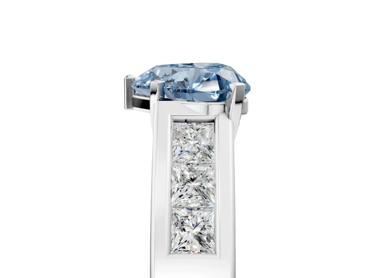 Fancy Blue Heart Cut Cut Channel Set Solitaire Ring with Four-Prong Setting Silver