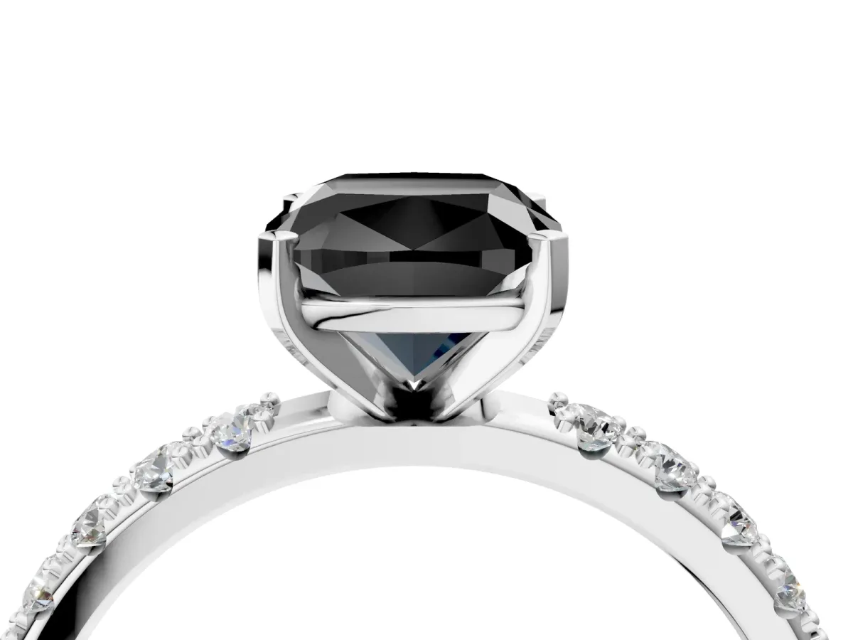 Fancy Black Cushion Cut Diamond Solitaire Pavé Band with Four-Prong Setting Platinum