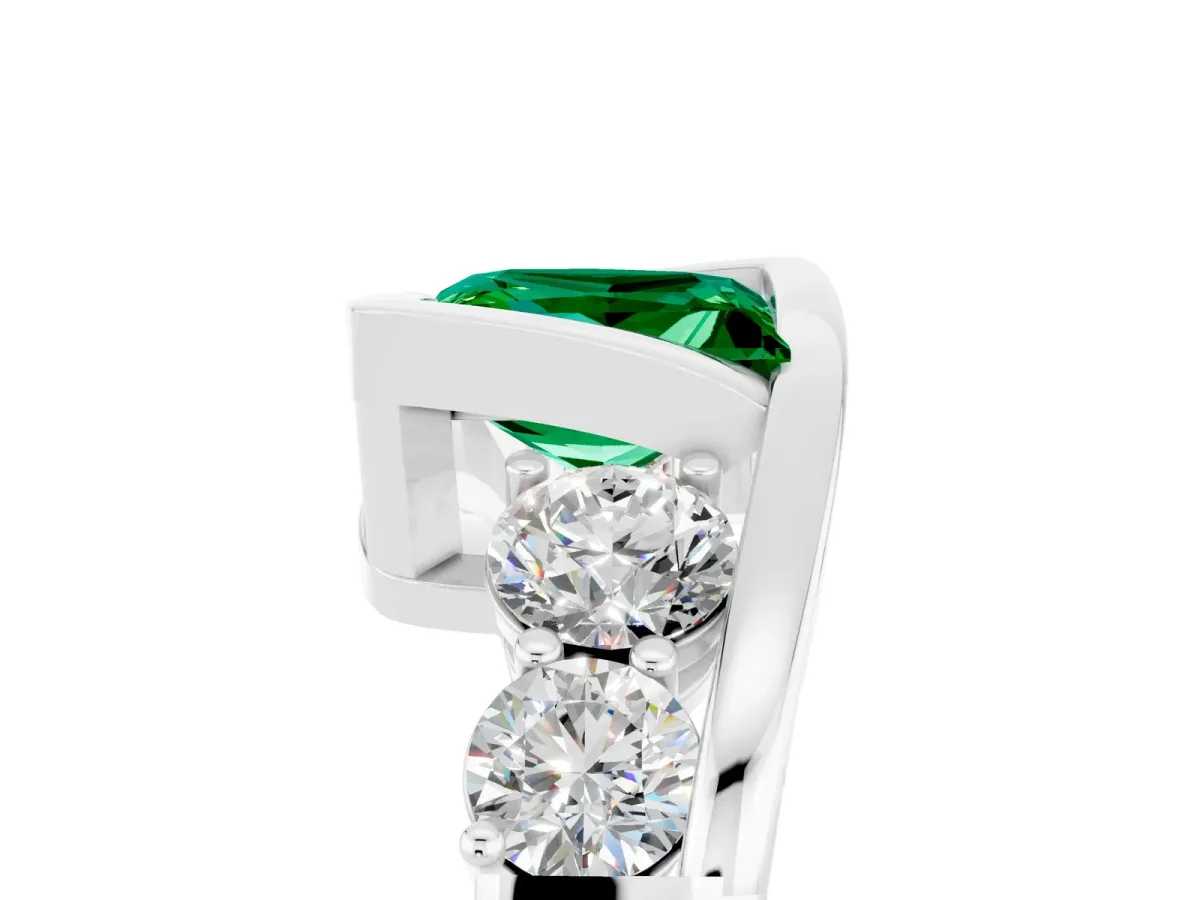 Bezel Set Princess Cut Emerald Bypass Ring with Round Accents Silver