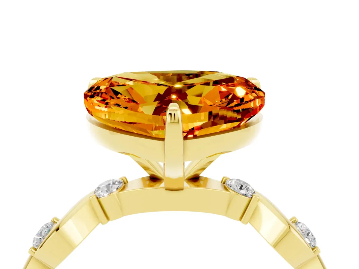 Heart Cut Citrine Solitaire Twisted Band with Round Accents and Prong Setting Yellow gold