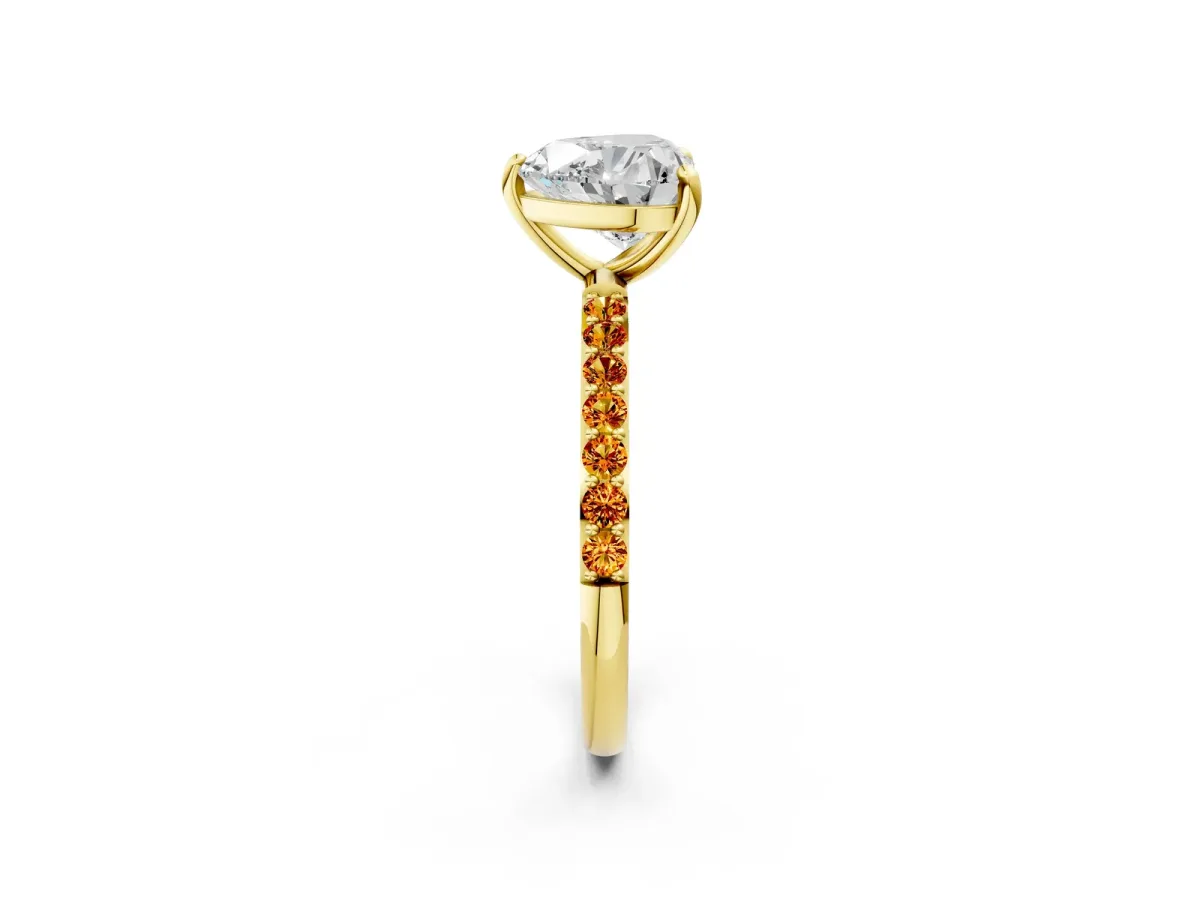 Heart Cut Diamond Solitaire Ring with Round Citrine Pavé Band and Prong Setting Yellow gold