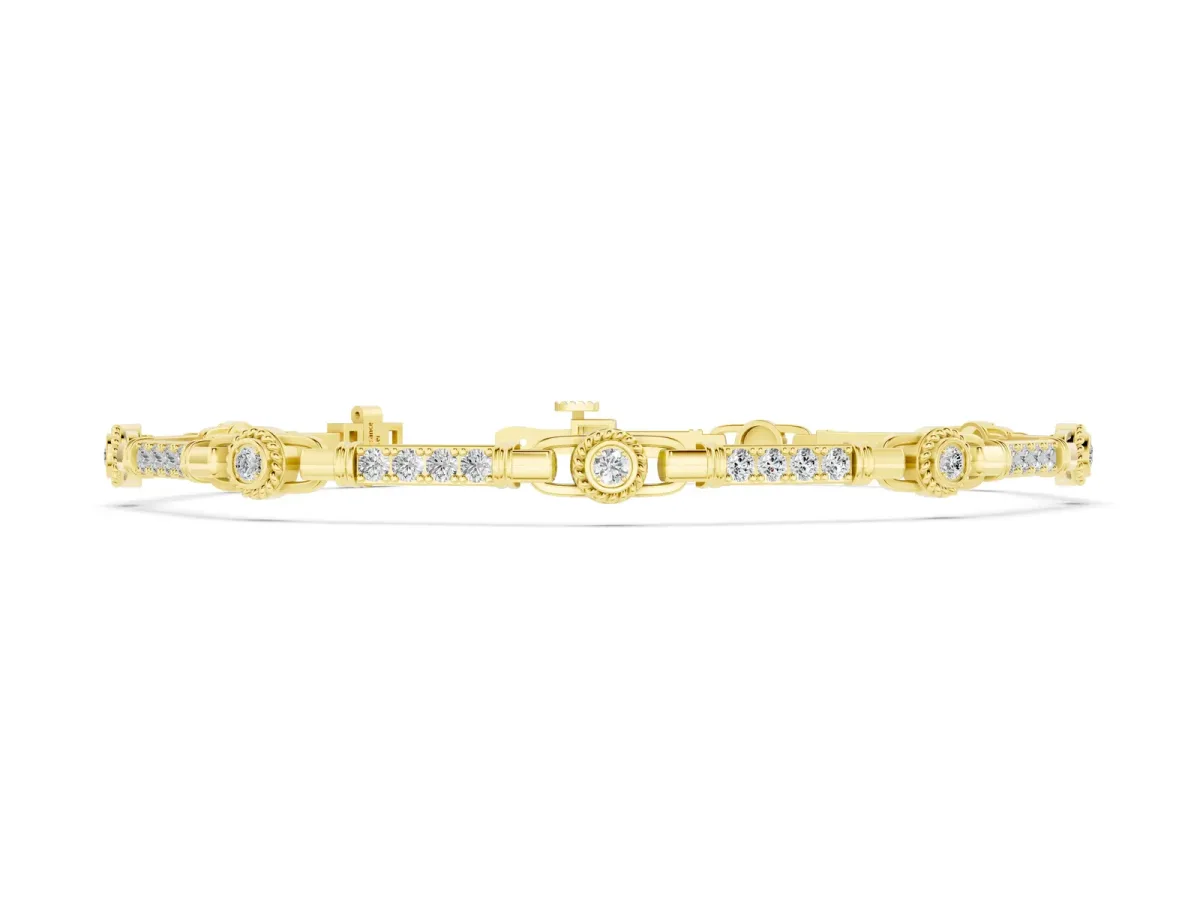 Round Bezel-Set Diamond Tennis Bracelet with Pave Band Yellow gold