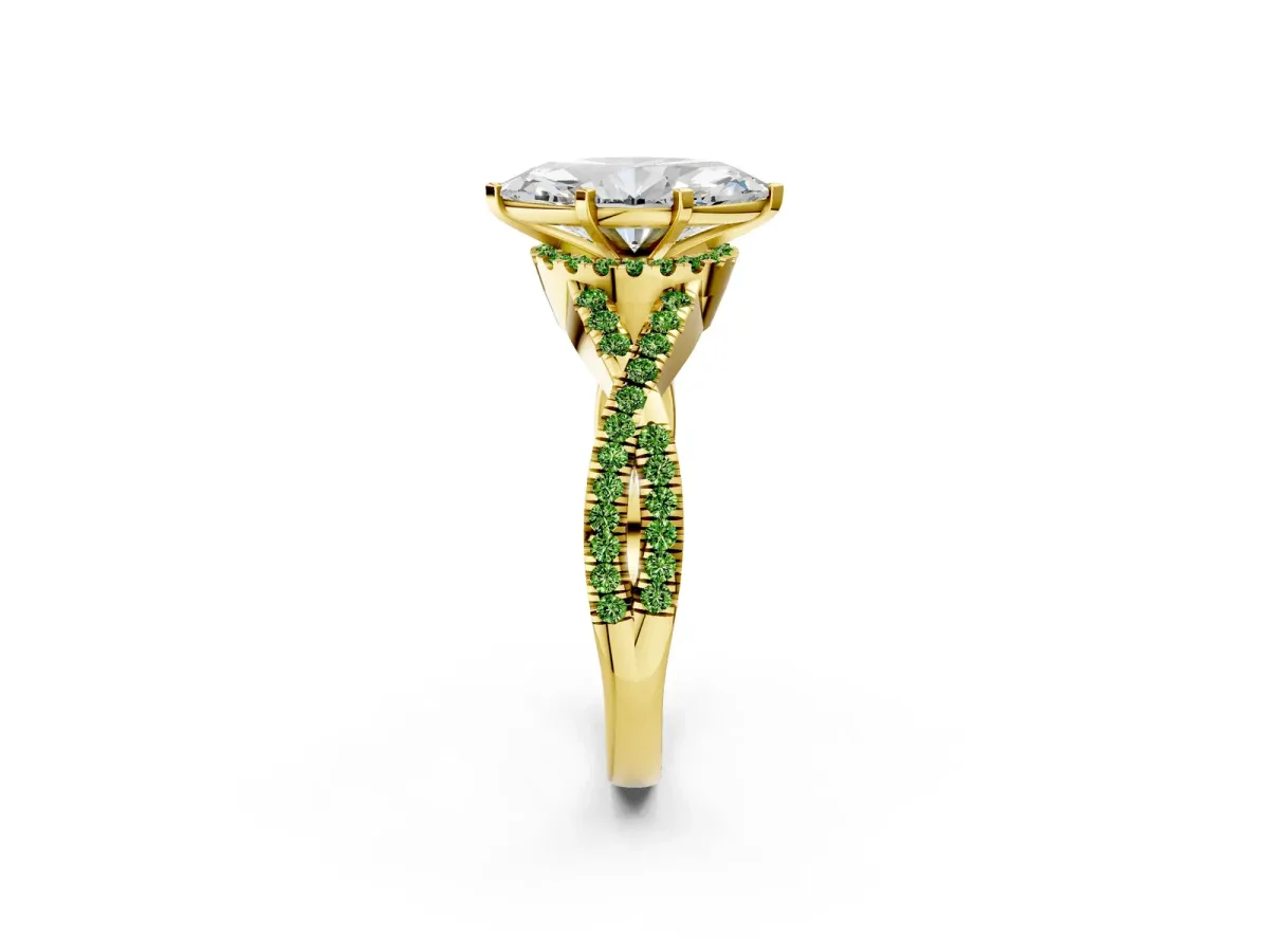 Marquise Cut Diamond Peridot Halo Twist Band Solitaire Prong Setting Ring Yellow gold